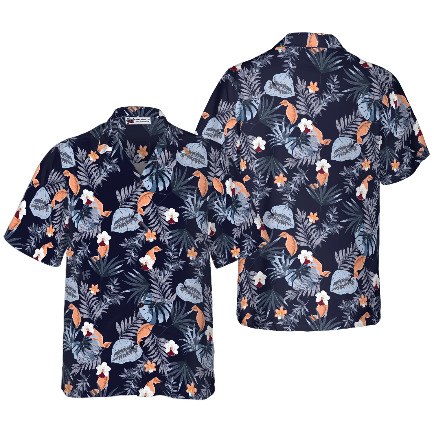 Navy Floral Flower Hawaiian Shirt, Tropical Colorful Summer Aloha Shirt For Men Women, Perfect Gift For Friend, Family, Husband, Wife, Boyfriend