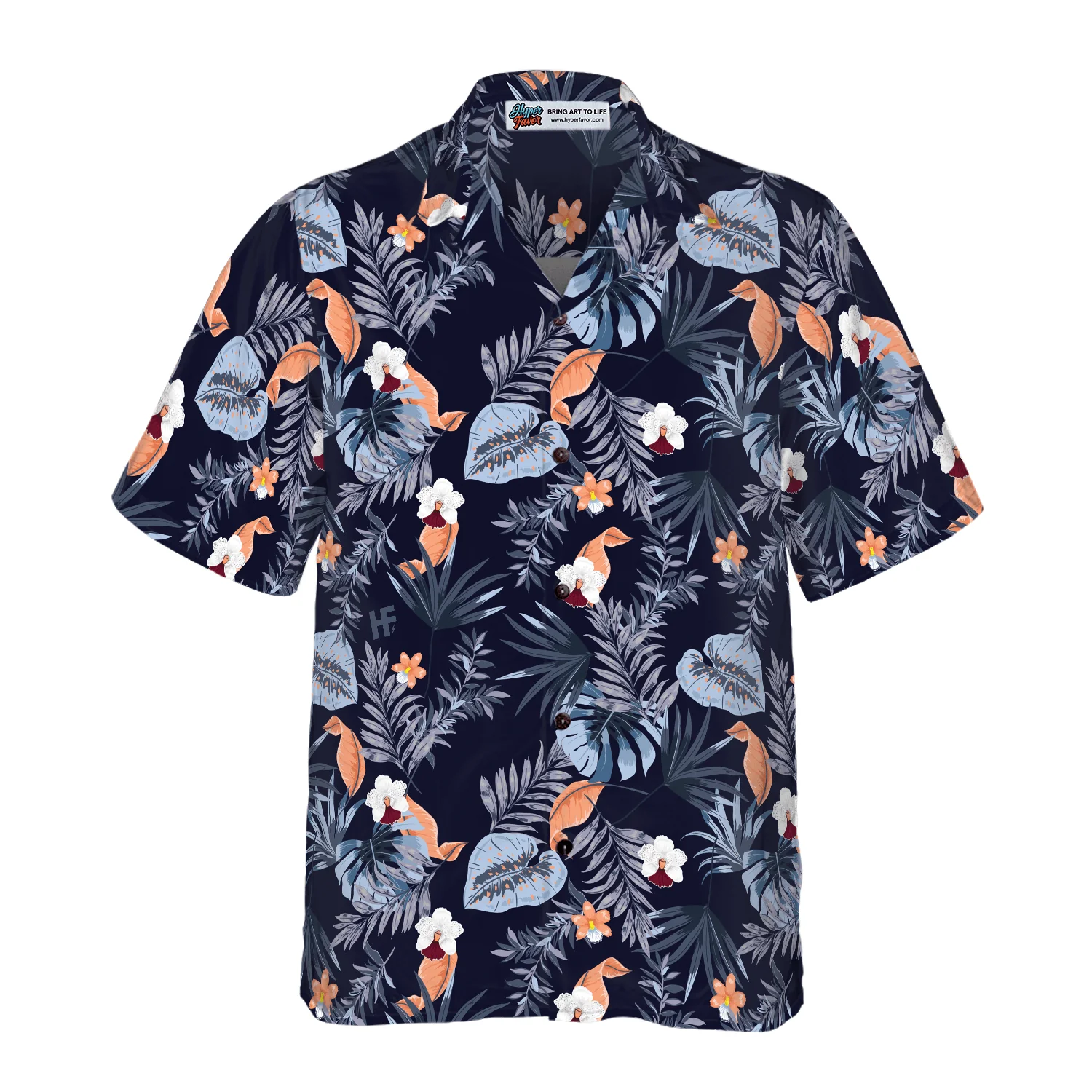Navy Floral Flower Hawaiian Shirt, Tropical Colorful Summer Aloha Shirt For Men Women, Perfect Gift For Friend, Family, Husband, Wife, Boyfriend - Image 3