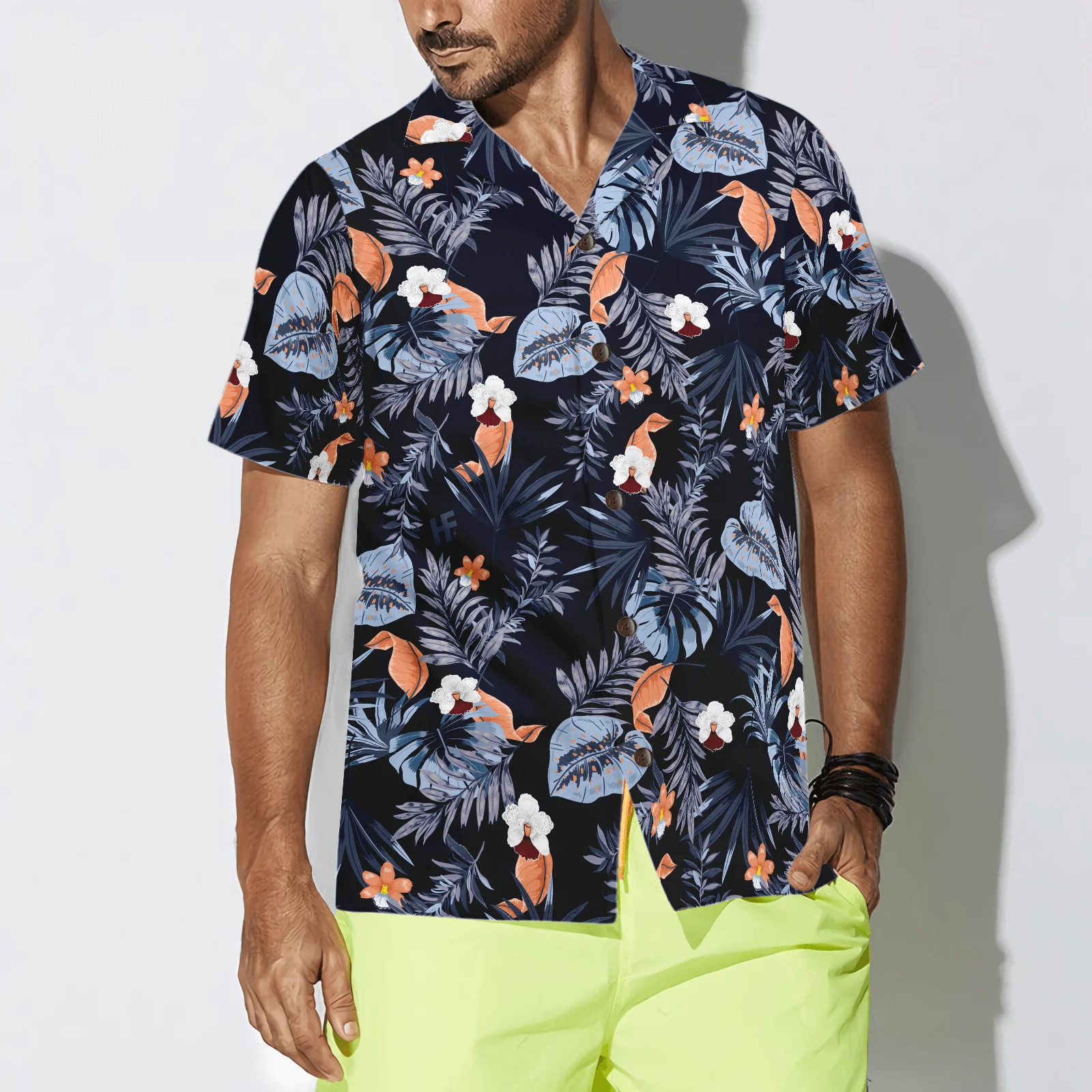 Navy Floral Flower Hawaiian Shirt, Tropical Colorful Summer Aloha Shirt For Men Women, Perfect Gift For Friend, Family, Husband, Wife, Boyfriend - Image 4