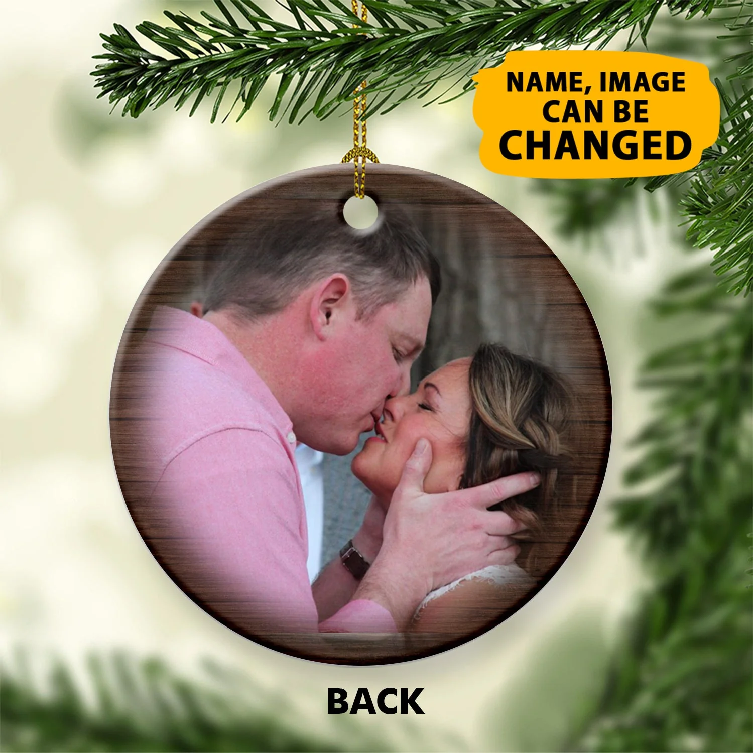 New Married Couple Ornaments Customized Photo And Name Our 1st Christmas Double Sided Printed Ceramic Circle Ornament - Image 4