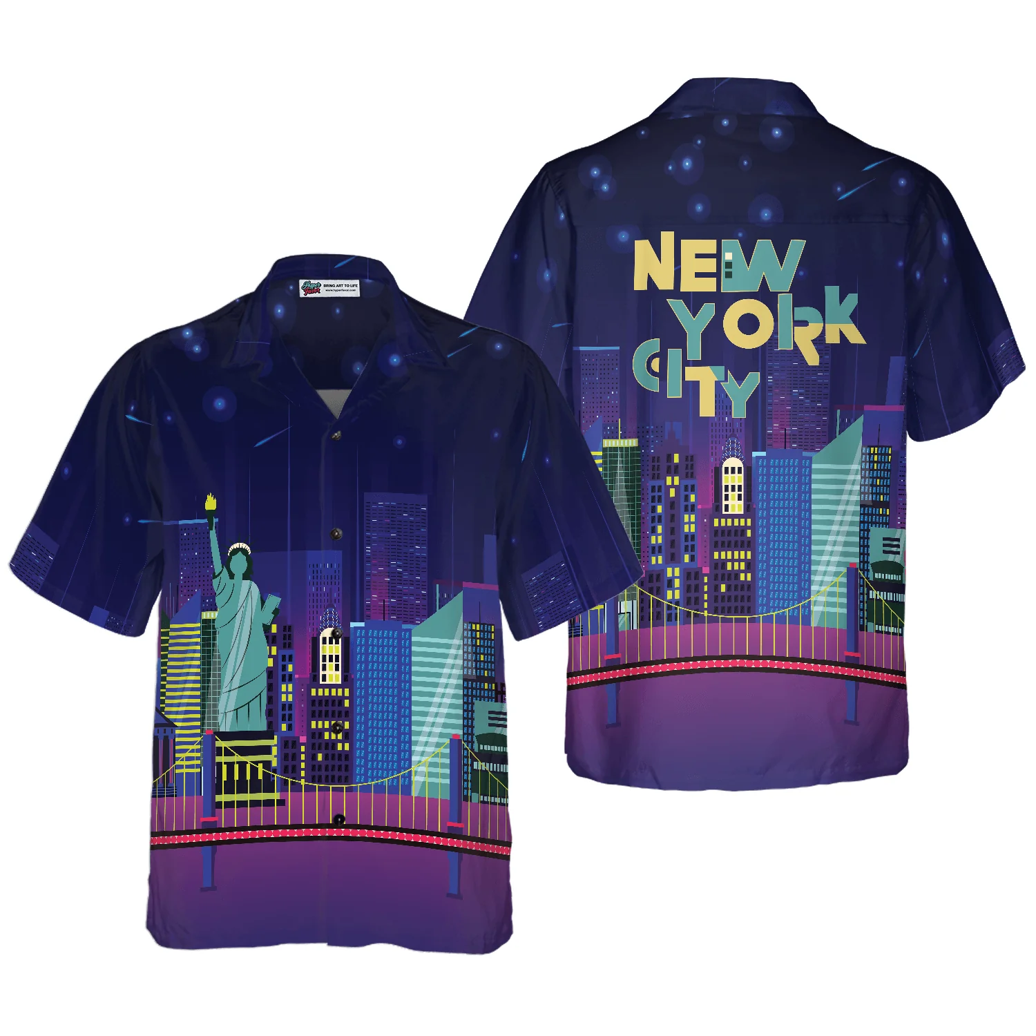 New York City By Night Hawaiian Shirt, Colorful Summer Aloha Shirts For Men Women, Perfect Gift For Husband, Wife, Friend, Family