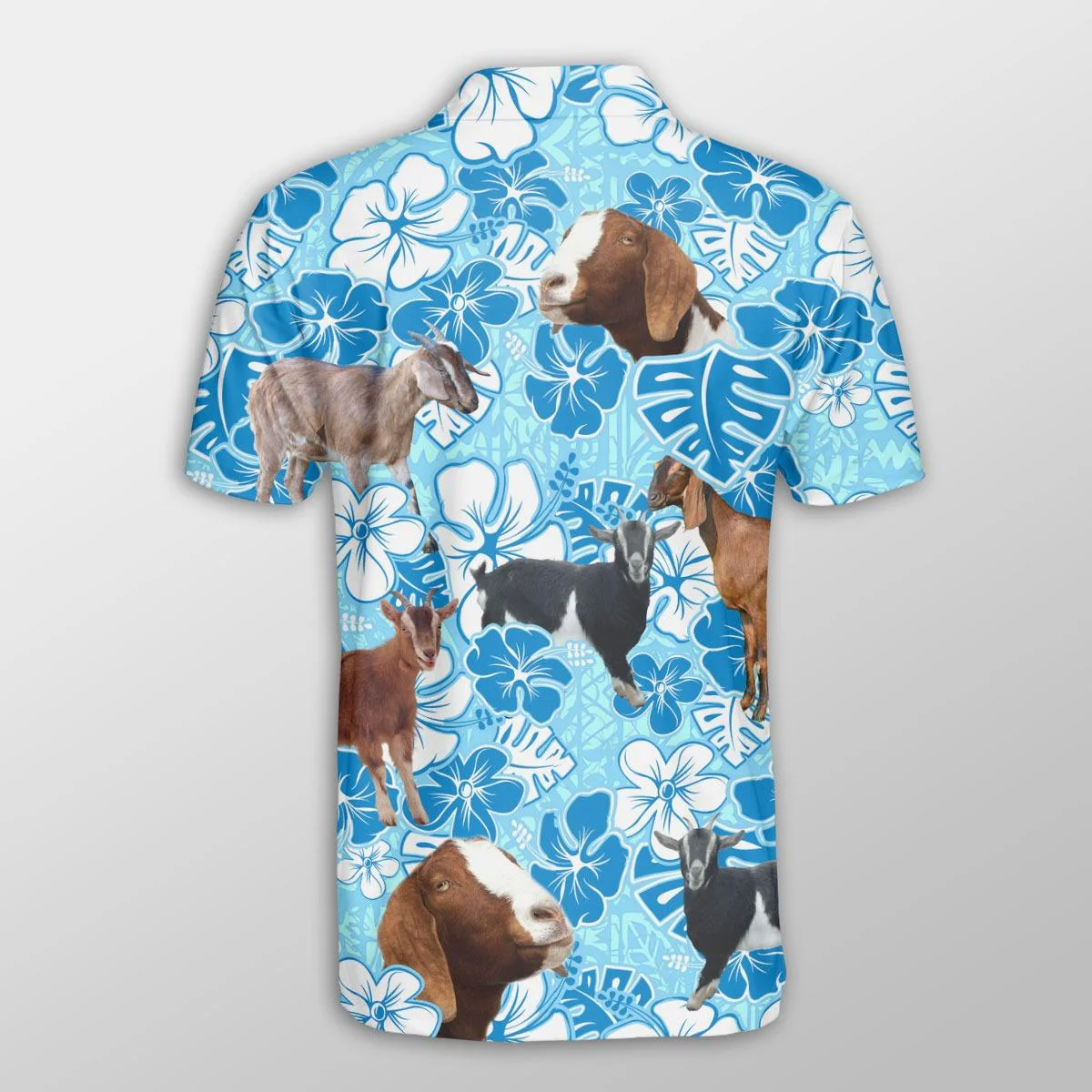 Nubian Goat Men Polo Shirts For Summer - Nubian Goat Blue Floral Button Shirts For Men - Perfect Gift For Nubian Goat Lovers, Cattle Lovers - Image 2