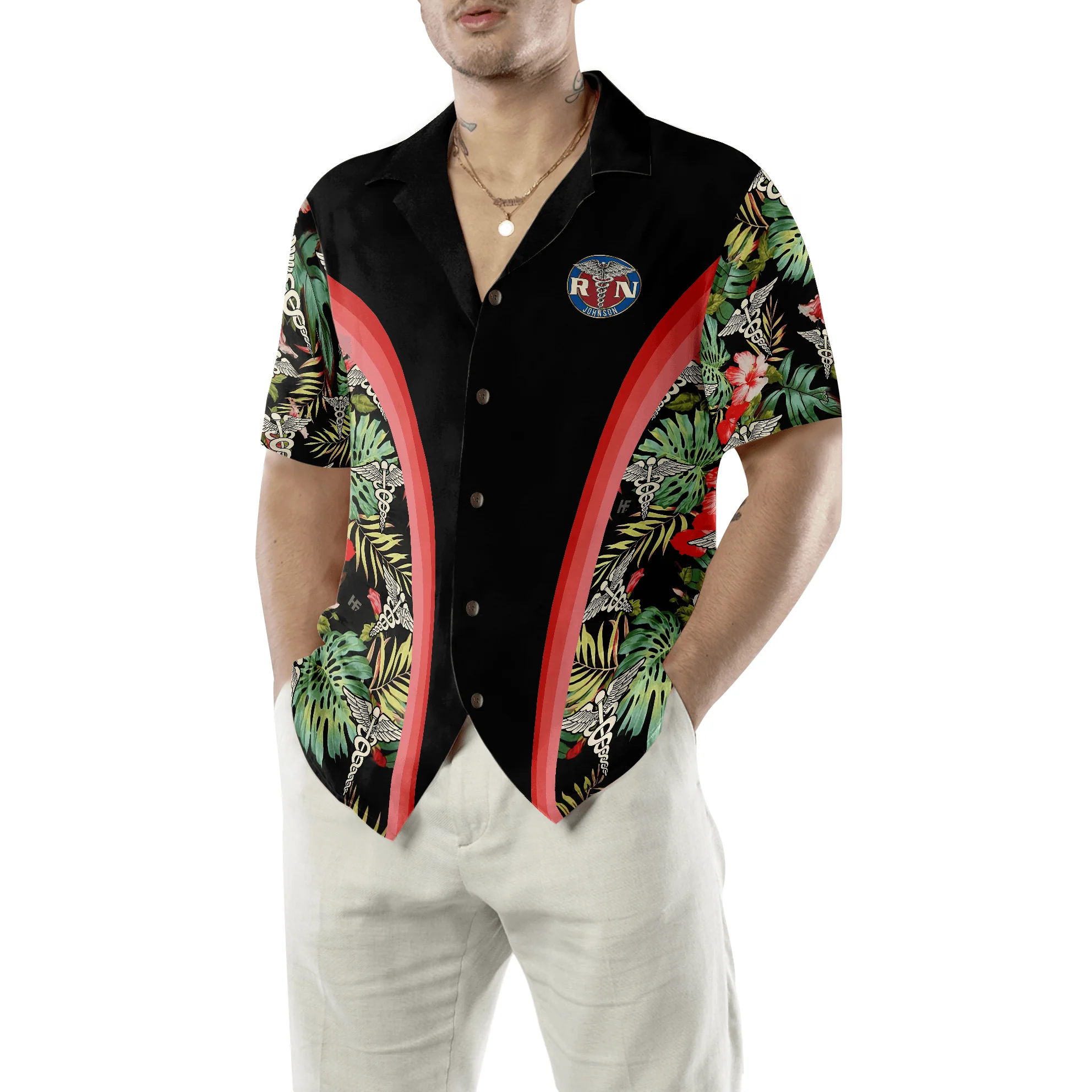 Nurse Custom Name Hawaiian Shirt, Personalized Nurse Tropical Floral Aloha Shirt For Men - Perfect Gift For Nurse, Friend, Family - Image 5