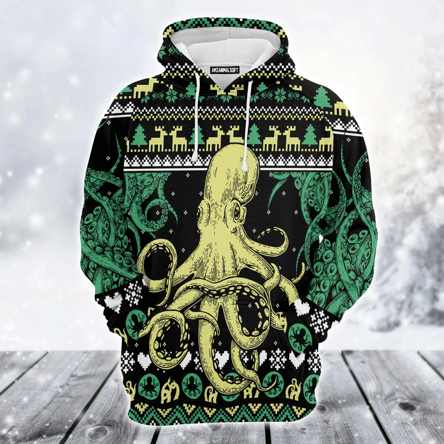 Octopus Premium Christmas Hoodie, Giant Octopus Christmas Unisex Hoodie For Men & Women - Perfect Gift For Christmas, Friends, Family - Image 2