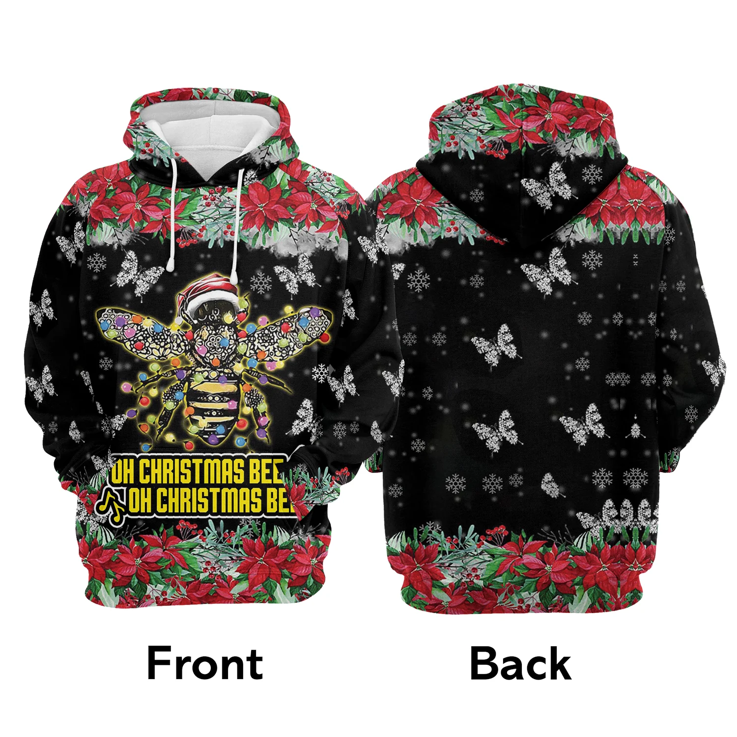 Oh Christmas Bee Flower Pullover Premium Hoodie, Perfect Outfit For Men And Women On Christmas New Year Autumn Winter - Image 2