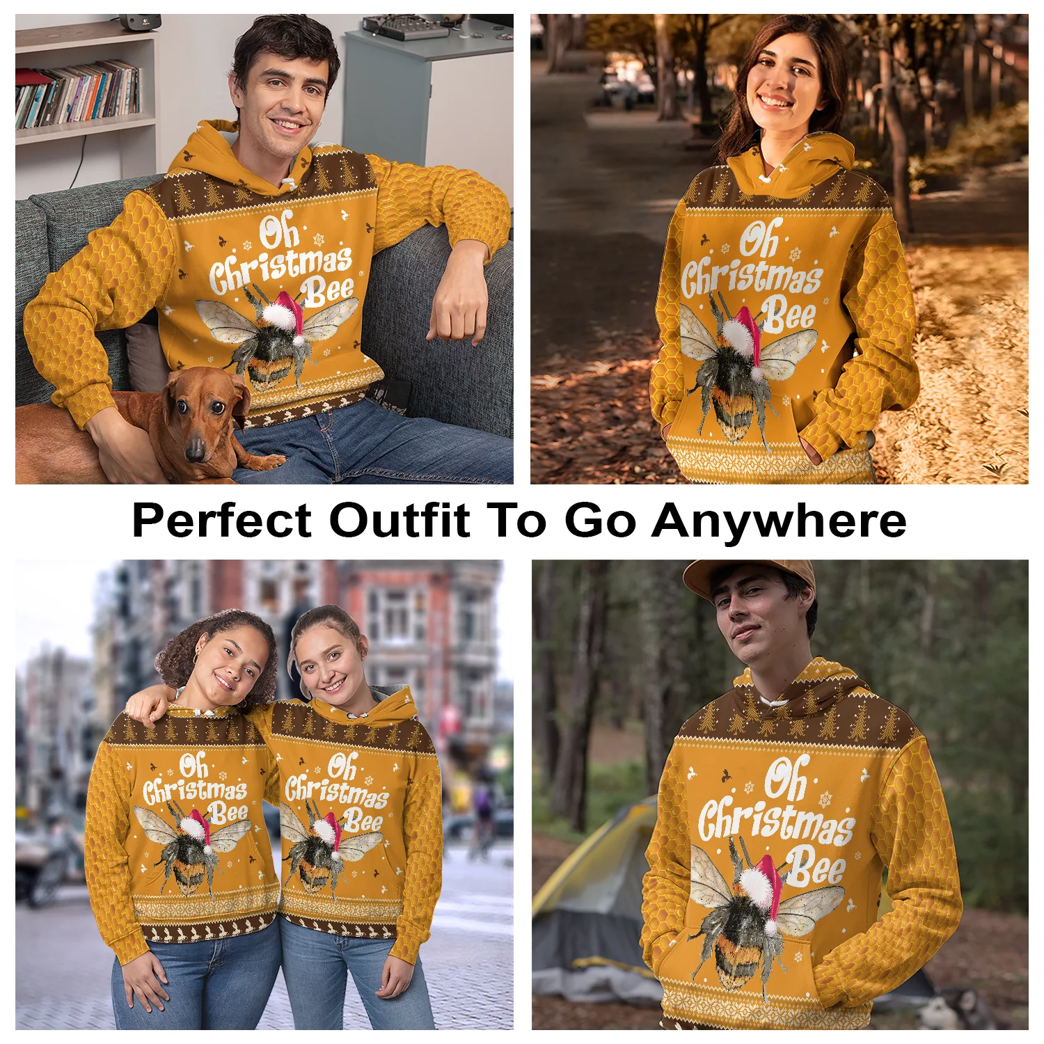 Oh Christmas Bee Pullover Premium Hoodie, Perfect Outfit For Men And Women On Christmas New Year Autumn Winter - Image 3