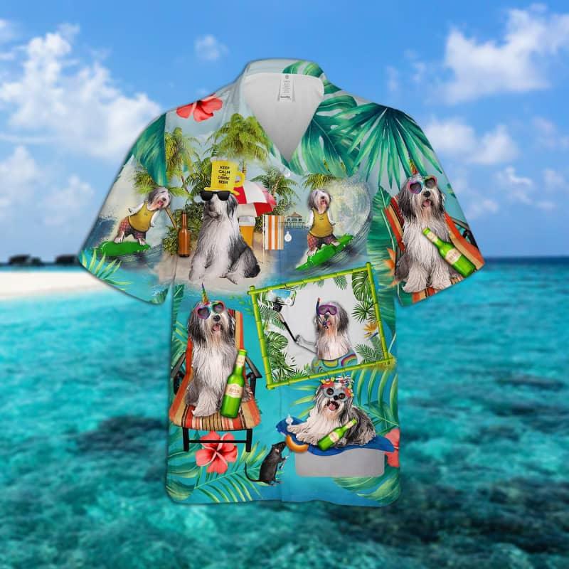 Old English Sheepdog Hawaiian Shirt, Dog Surfing Aloha Shirt For Men - Perfect Gift For Old English Sheepdog Lover, Husband, Boyfriend, Friend, Family - Image 2