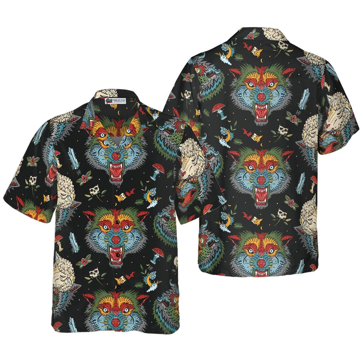 Old School Tattoo Art Wolf Hawaiian Shirt - Perfect Gift For Wolf Lovers, Husband, Boyfriend, Friend, Family