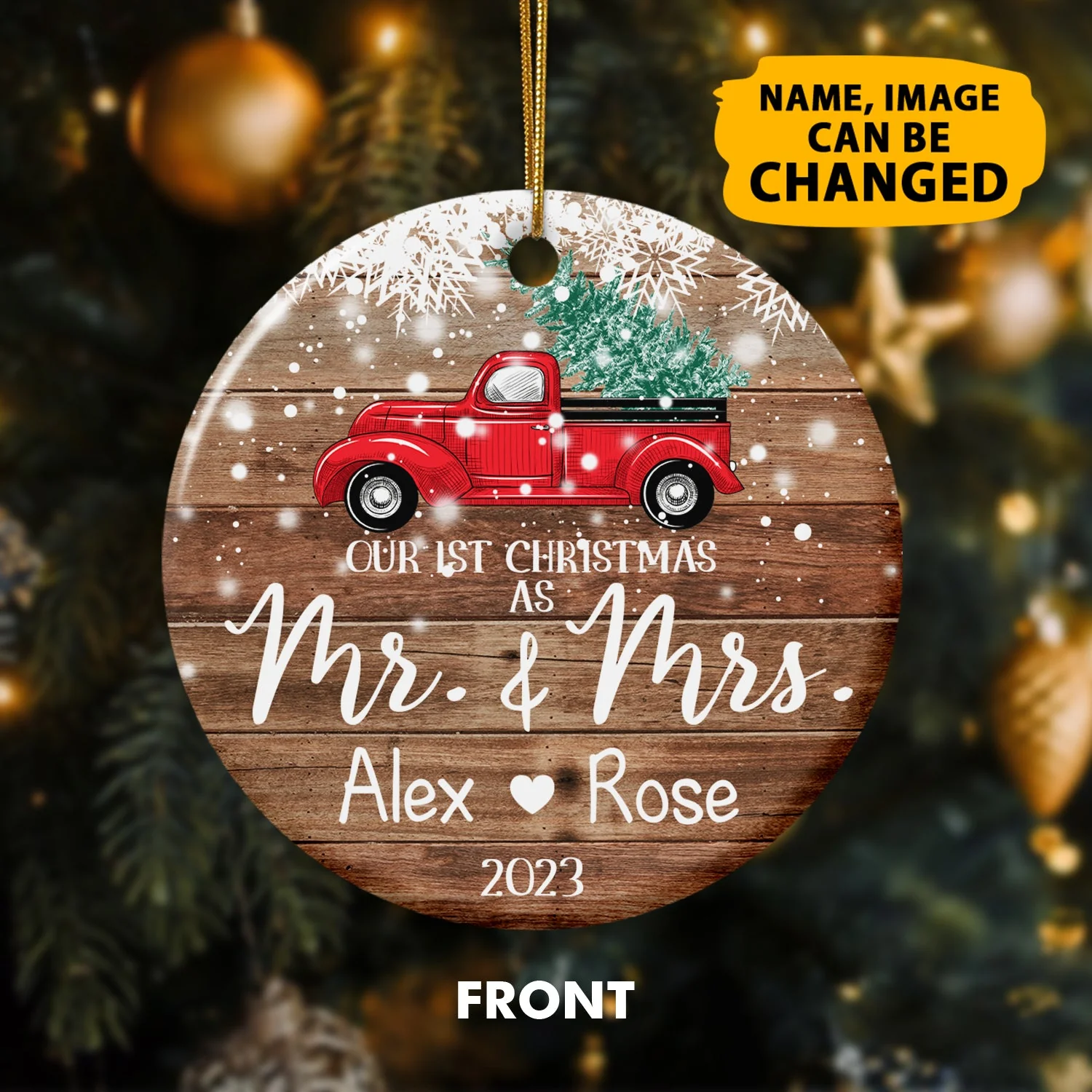 Our 1st Christmas Ornaments Customized Name And Photo Double Sided Printed Ceramic Circle Ornament For New Married Couple - Image 5