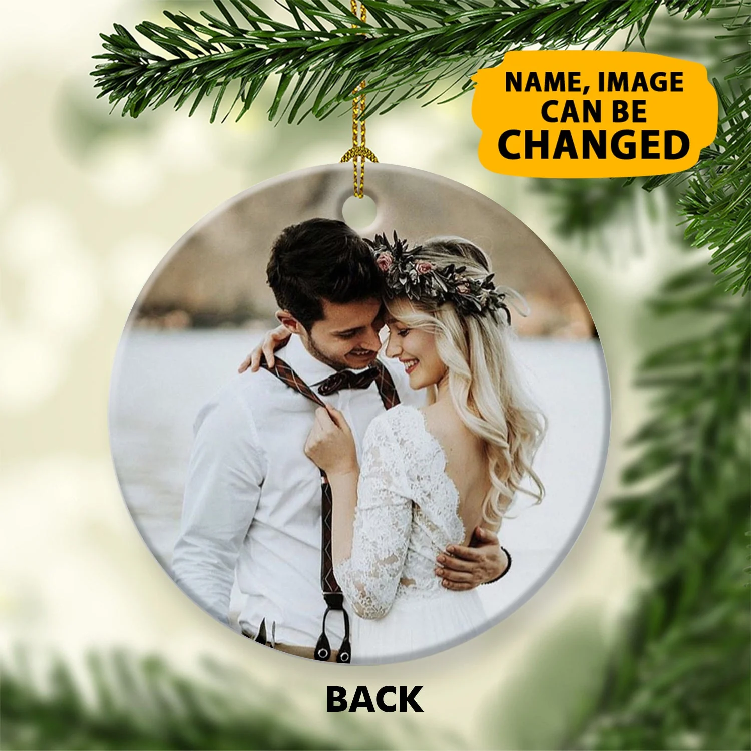 Our 1st Christmas Ornaments Customized Name And Photo Double Sided Printed Ceramic Circle Ornament For New Married Couple - Image 6