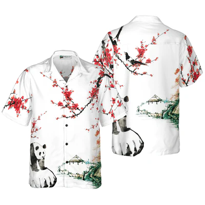 Panda Hawaiian Shirt, Panda Shirt, Plum Blossom Aloha Shirt For Men - Perfect Gift For Husband, Boyfriend, Friend, Family