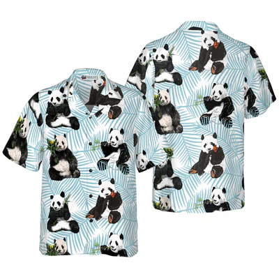 Panda On Palm Leaves Hawaiian Shirt, Tropical Summer Panda Aloha Shirt For Men - Perfect Gift For Panda Lovers, Husband, Boyfriend, Friend, Family - Image 2