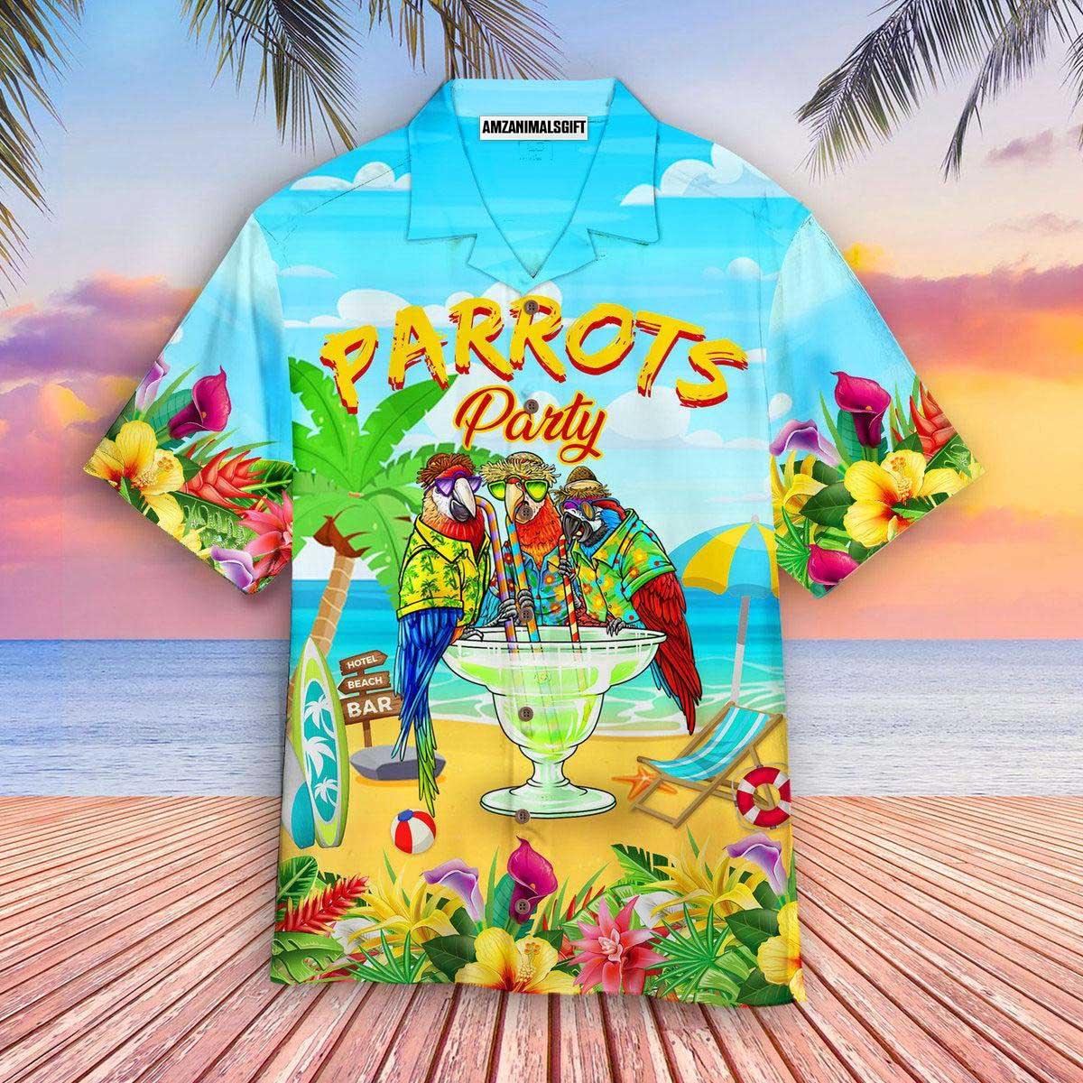 Parrot Aloha Hawaiian Shirt - Cocktail Hawaiian Shirt, Parrots Party Drink Cocktail Hawaiian Shirt - Perfect Shirt For Men & Women, Parrot Lover