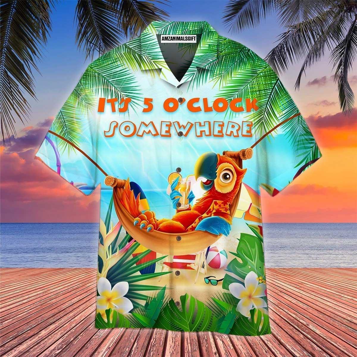 Parrot Aloha Hawaiian Shirt - Cocktail Hawaiian Shirt, Pirate Parrot It’s Always 5 O’clock Somewhere Hawaiian Shirt For Men & Women, Parrot Lover