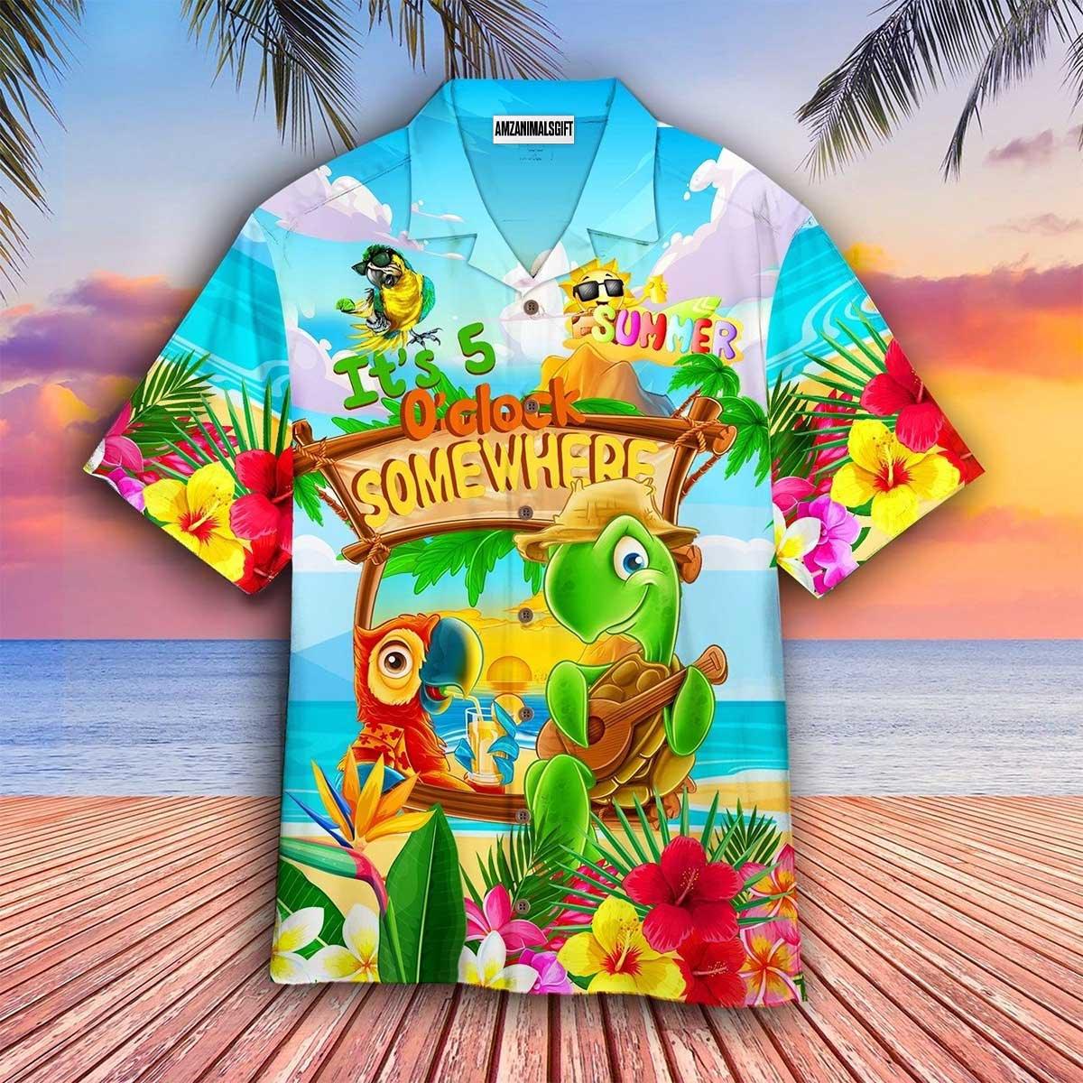 Parrot Aloha Hawaiian Shirt, Sea Turtle Hawaiian Shirt, Tropical Parrot It’s Five O’clock Somewhere Parrots Hawaiian Shirt For Men & Women, Parrot Lover