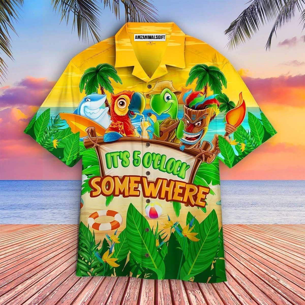 Parrot Aloha Hawaiian Shirt, Shark & Turtle Hawaiian Shirt, Parrot It’s 5 O’clock Somewhere Tropical Beach Hawaiian Shirt For Men & Women,Parrot Lover
