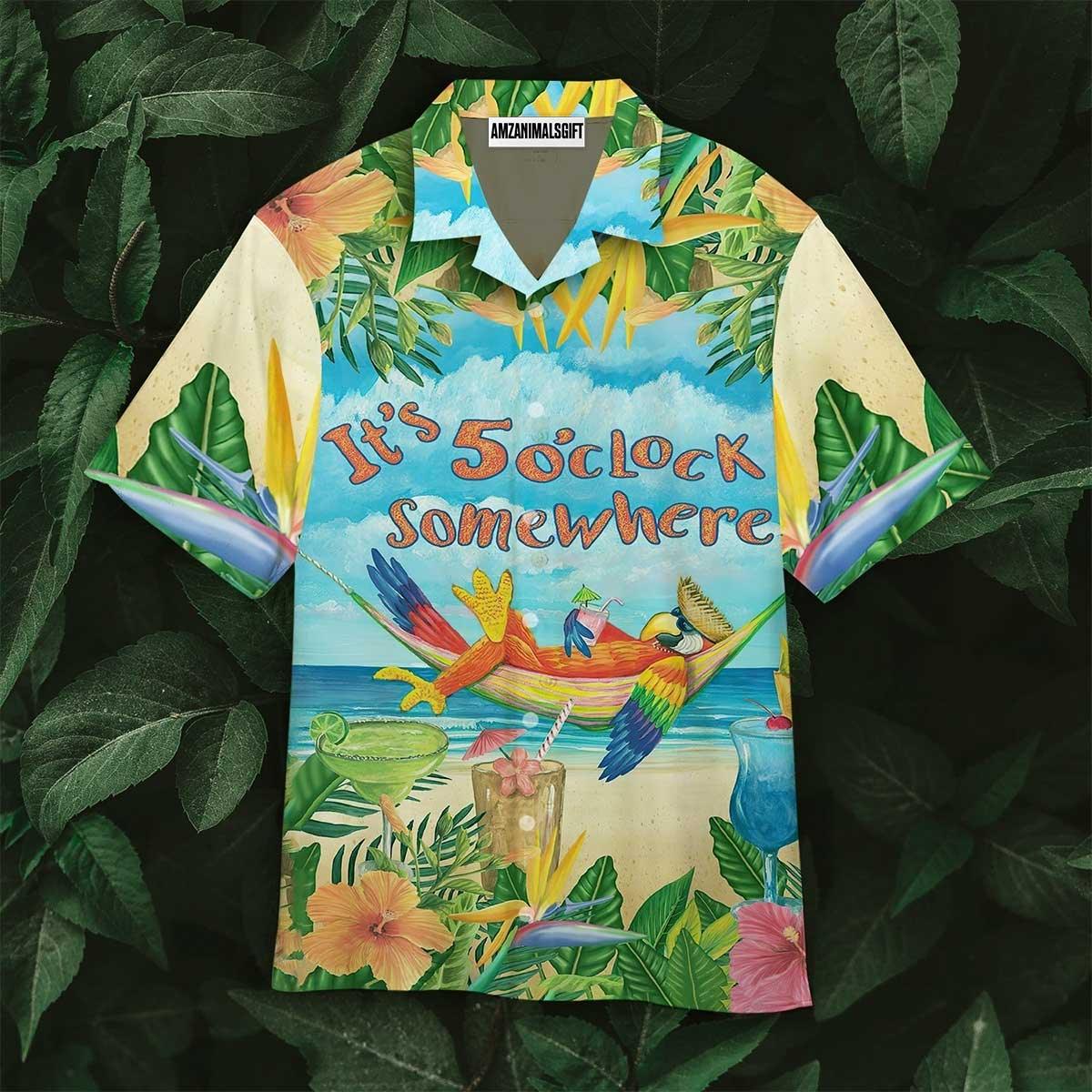 Parrot Aloha Hawaiian Shirt, Tropical Cocktail Hawaiian Shirt, It’s 5 O’clock Somewhere Hawaiian Shirt For Men & Women, Parrot Lover