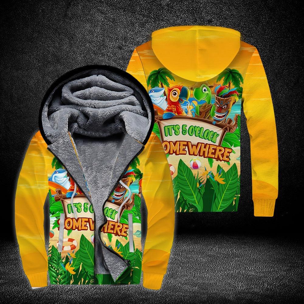 Parrot Alola Fleece Zip Hoodie, Shark & Sea Turtle Hoodie, Parrot It’s Five O’clock Somewhere Parrots Fleece Zip Hoodie For Men & Women, Parrot Lover