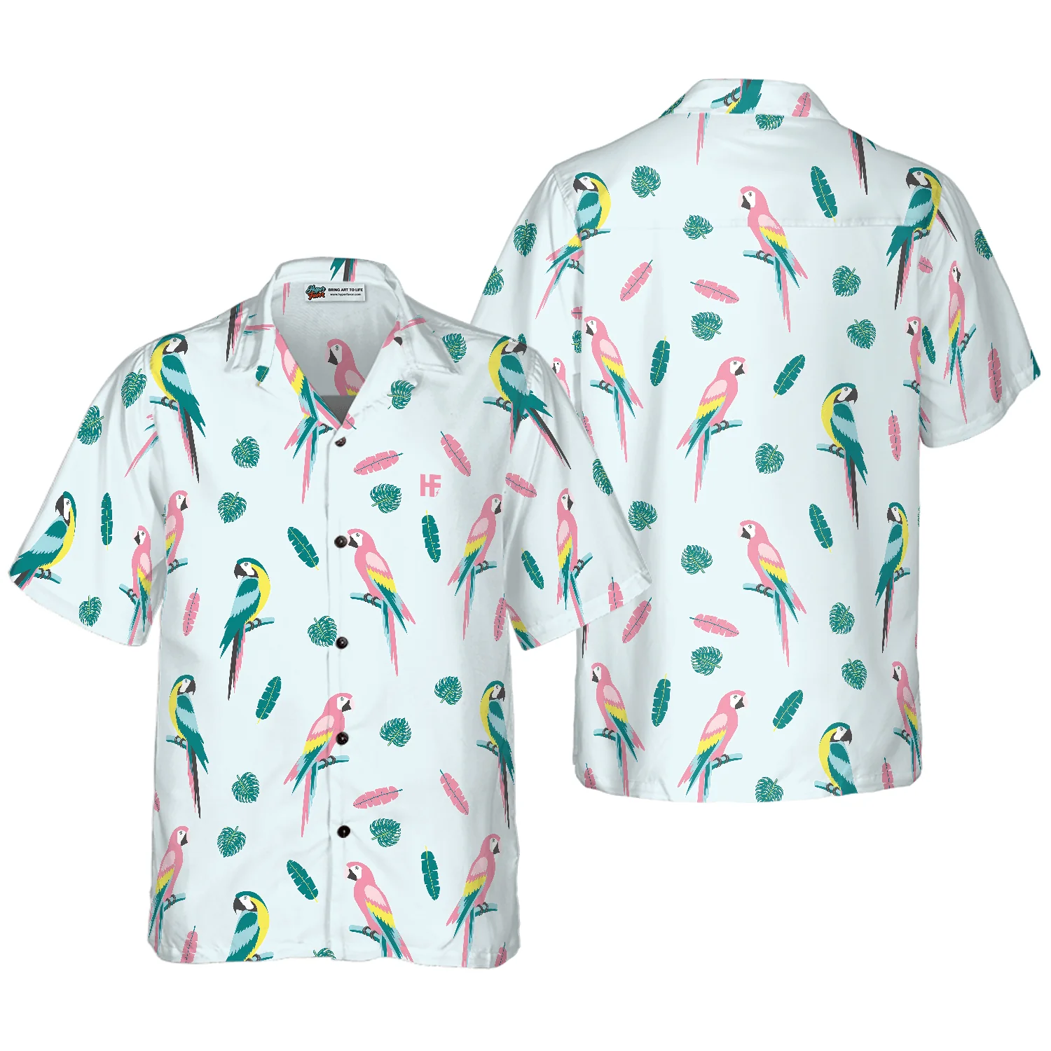 Parrot And Exotic Leaves Hawaiian Shirt, Colorful Summer Aloha Shirts For Men Women, Perfect Gift For Husband, Wife, Boyfriend, Friend