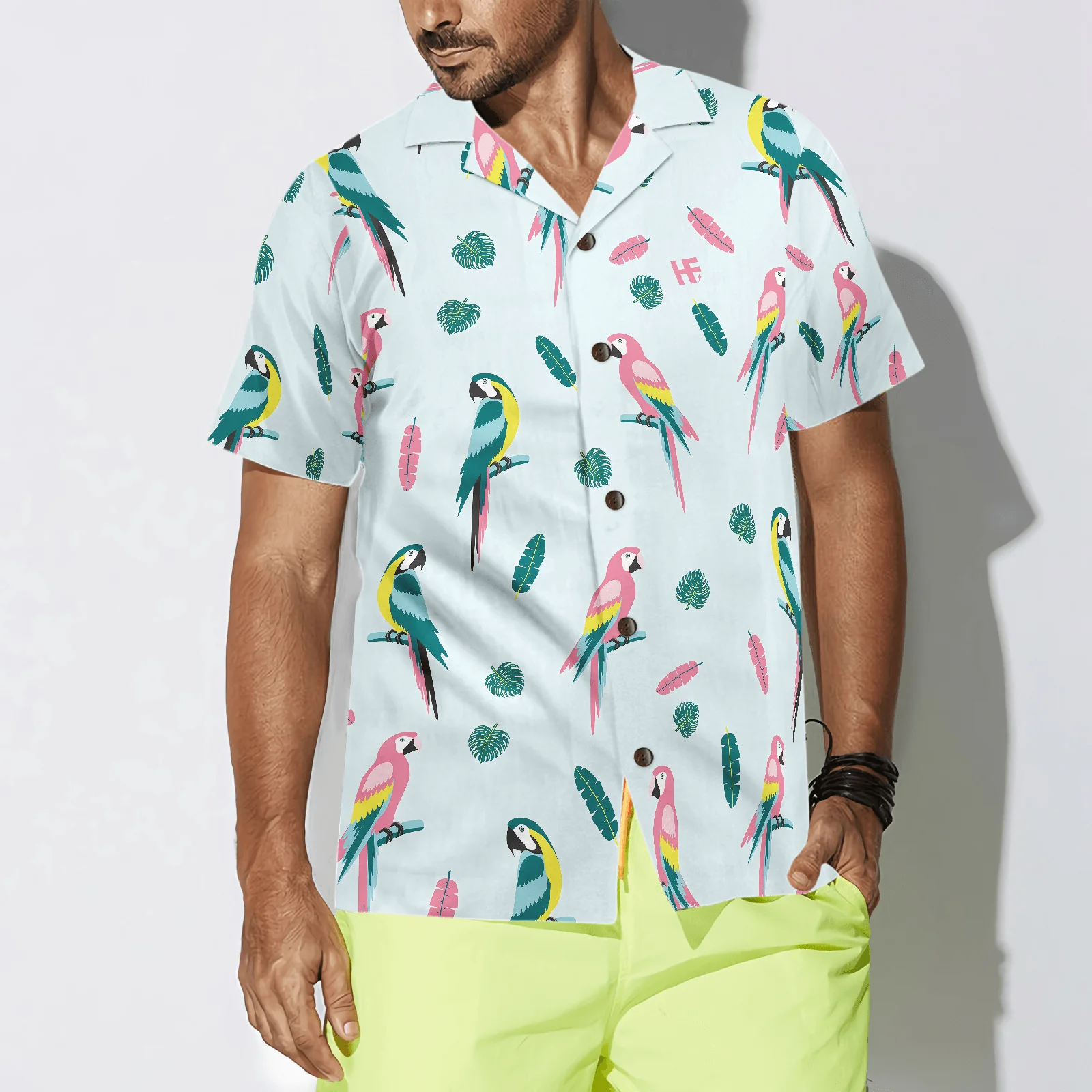 Parrot And Exotic Leaves Hawaiian Shirt, Colorful Summer Aloha Shirts For Men Women, Perfect Gift For Husband, Wife, Boyfriend, Friend - Image 4