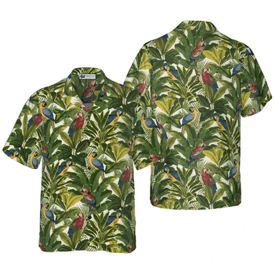 Parrot Hawaiian Shirt, Etoxic Parrots Tropical Leaves Aloha Shirt For Men - Perfect Gift For Husband, Boyfriend, Friend, Family
