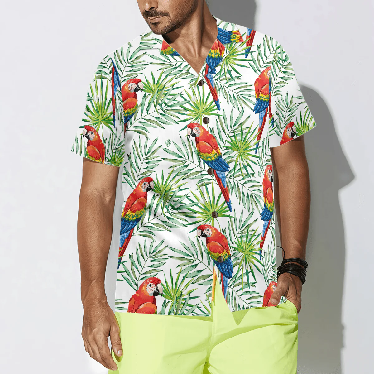 Parrot Hawaiian Shirt, Macaw Parrots, Green Palm Leaves Aloha Shirt For Men - Perfect Gift For Husband, Boyfriend, Friend, Family - Image 4