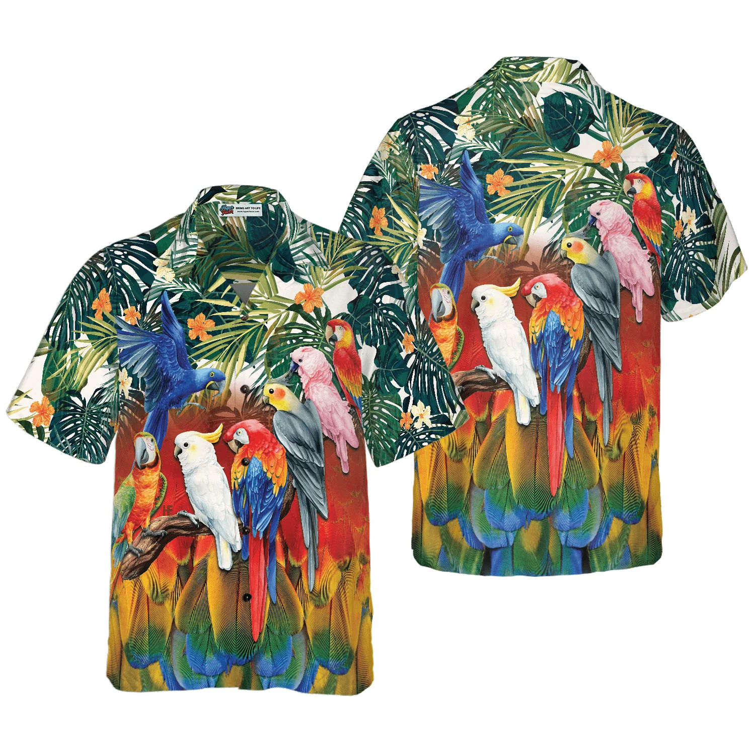 Parrot Hawaiian Shirt, Tropical Parrot Birds Hawaiian Shirt, Colorful Summer Aloha Shirts For Men Women, Gift For Husband, Wife, Boyfriend, Friend