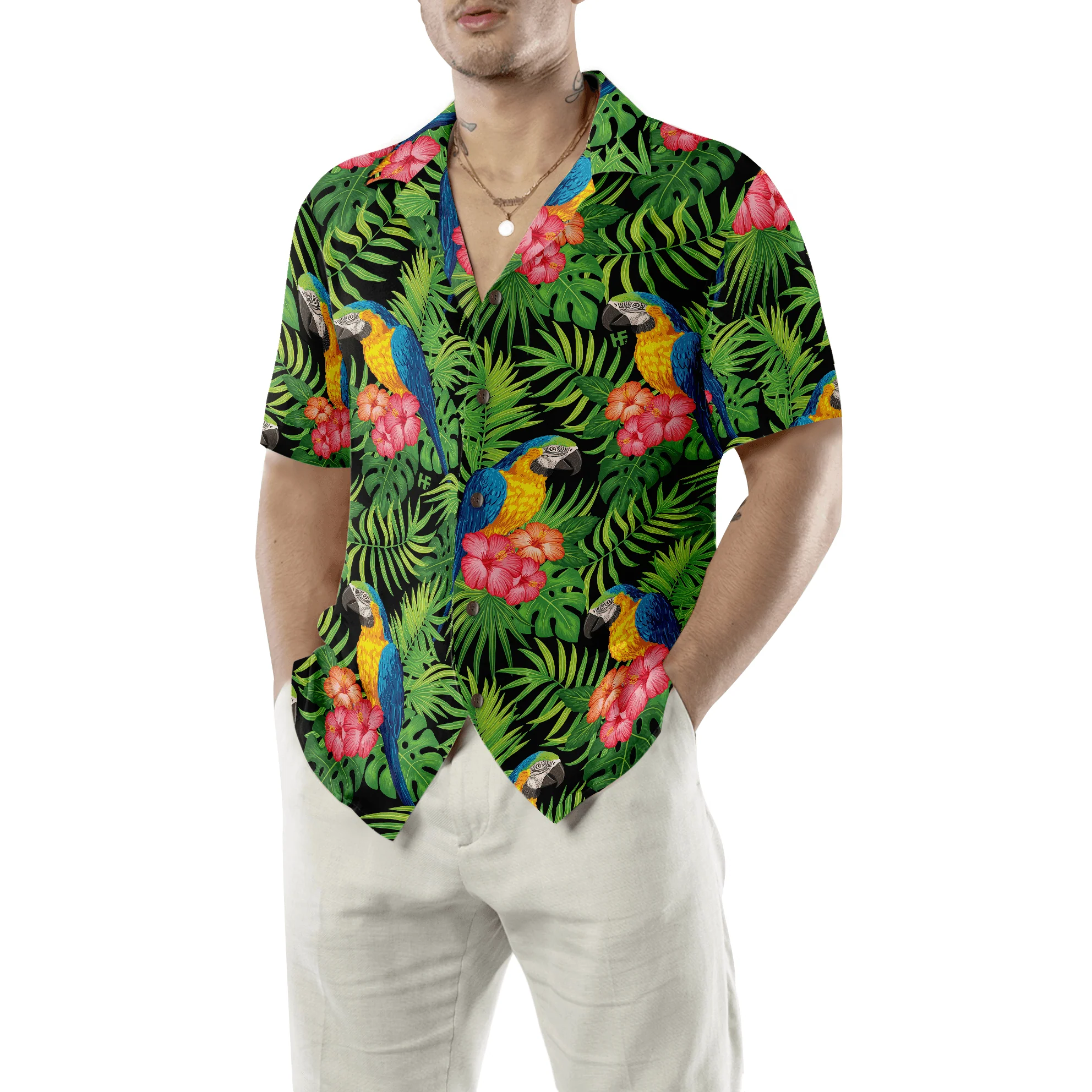 Parrots Hibiscus And Palm Leaves Hawaiian Shirt, Colorful Summer Aloha Shirts For Men Women, Perfect Gift For Husband, Wife, Boyfriend, Friend - Image 5