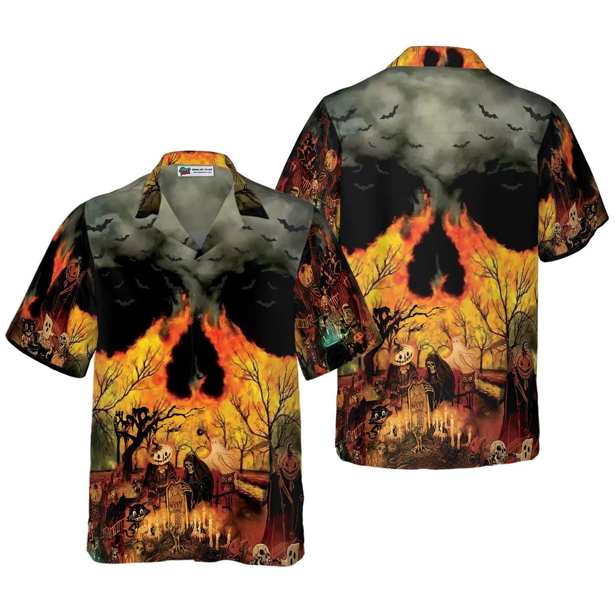 Party At Halloween Night Hawaiian Shirt, Fire Skull Hawaiian Shirt - Perfect Gift For Lover, Friend, Family
