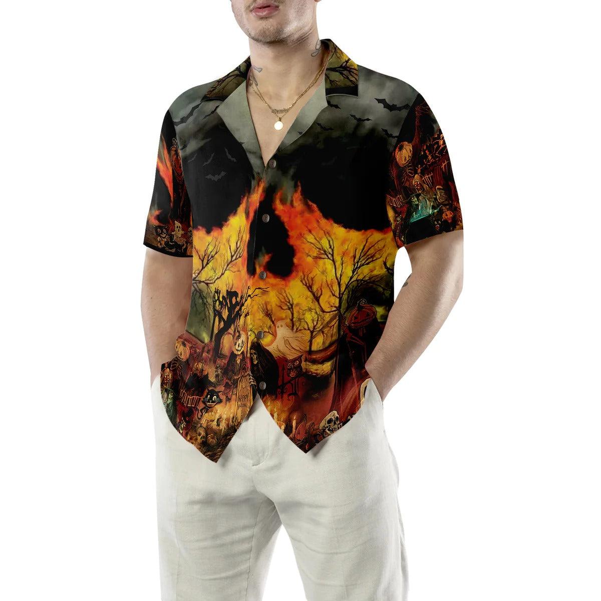 Party At Halloween Night Hawaiian Shirt, Fire Skull Hawaiian Shirt - Perfect Gift For Lover, Friend, Family - Image 2