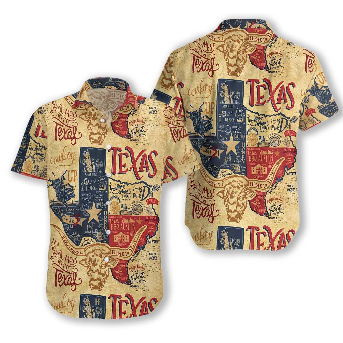 Patriotic Texas Hawaiian Shirt, Don't Mess With Texas Longhorns, Casual Short Sleeve State Of Texas, Summer Aloha Shirt Perfect Gift For Men Women - Image 2