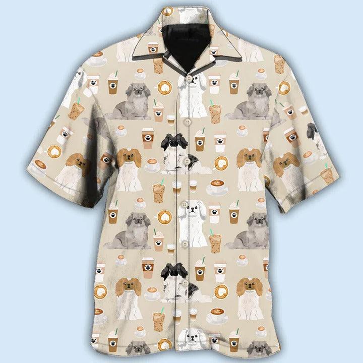 Pekingese Aloha Hawaii Shirt - Dog And Coffee Basic Hawaiian Shirt For Summer - Perfect Gift For Dog Lovers, Friend, Family - Image 2