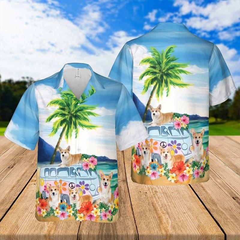 Pembroke Welsh Corgi Aloha Hawaiian Shirts For Summer, Cute Corgi Dog Tropical Floral Hawaiian Set For Men Women, Gift For Dog Lovers, Dog Mom Dad - Image 2
