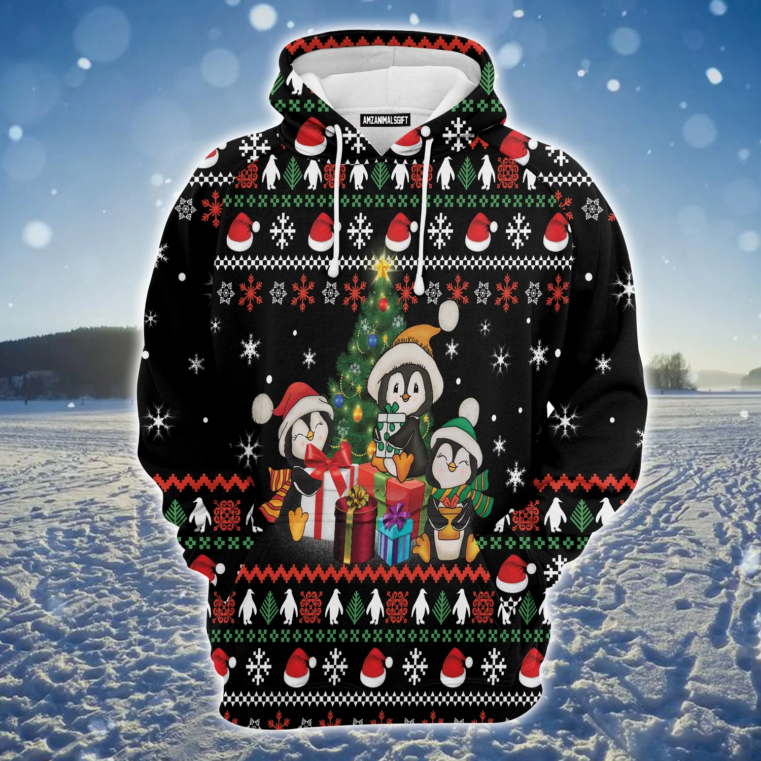 Penguin Christmas Tree Premium Christmas Hoodie, Funny Christmas Pattern Unisex Hoodie For Men & Women - Perfect Gift For Christmas, Friends, Family - Image 2