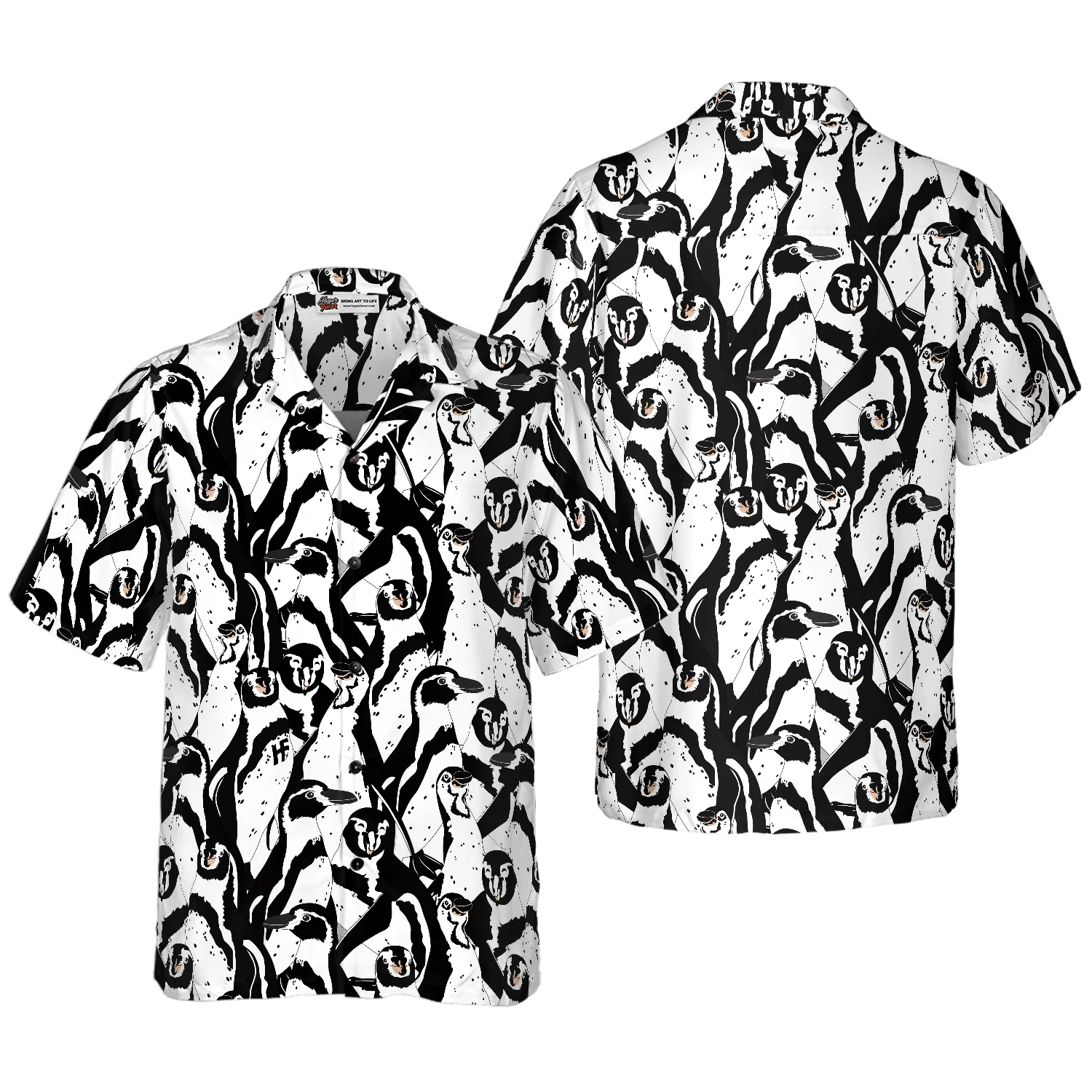 Penguin Hawaiian Shirt, Black And White Penguin Hawaiian Shirt, Black White Summer Aloha Shirts For Men Women, Gift For Husband, Wife, Boyfriend, Friend