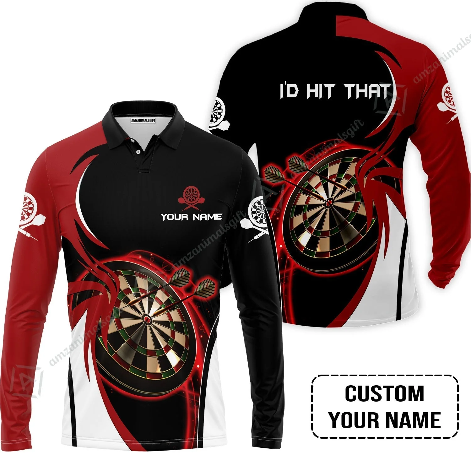 Personalised Darts Hoodie, I'D Hit That Darts Red Black Background Custom Name Hoodie - Image 4
