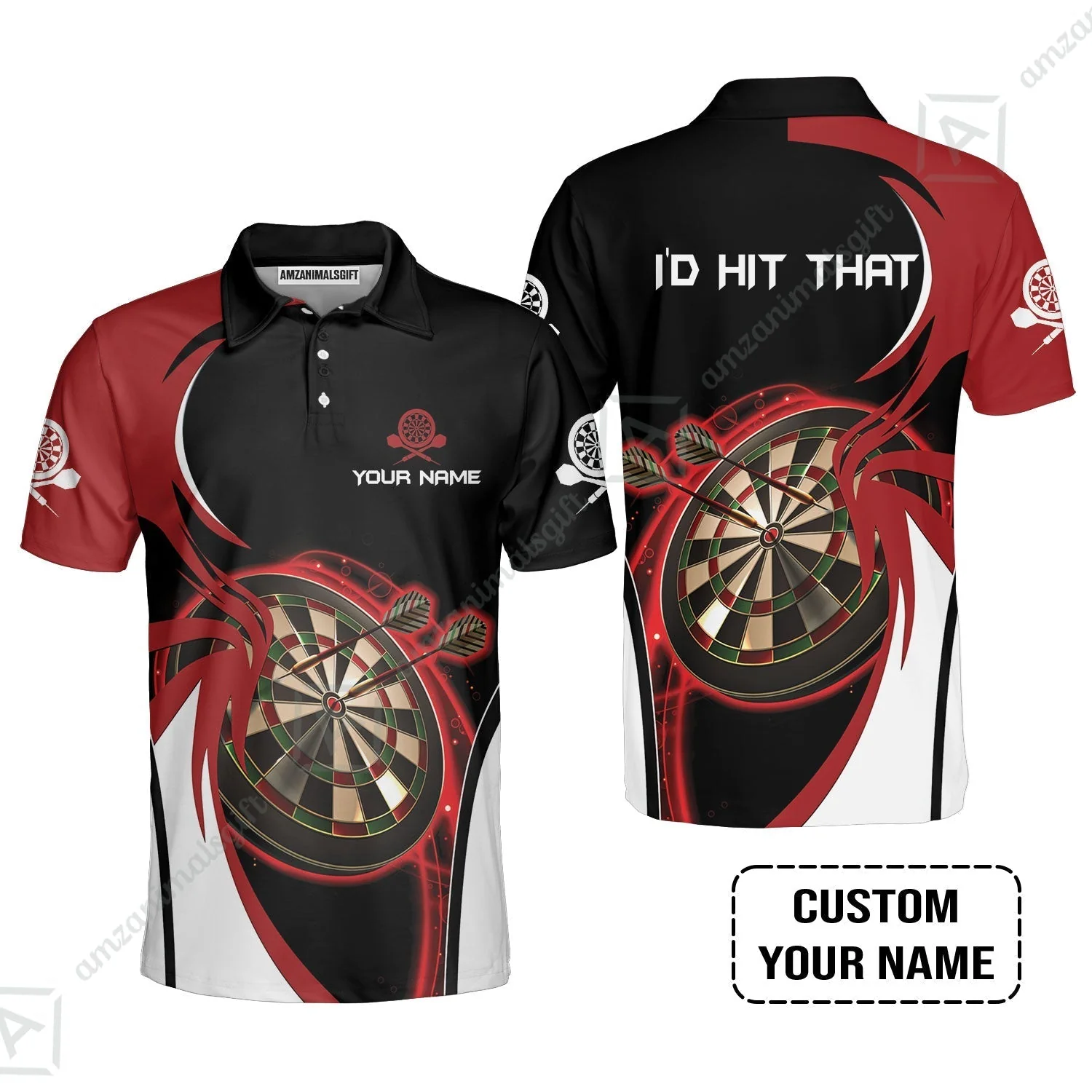 Personalised Darts Hoodie, I'D Hit That Darts Red Black Background Custom Name Hoodie - Image 5