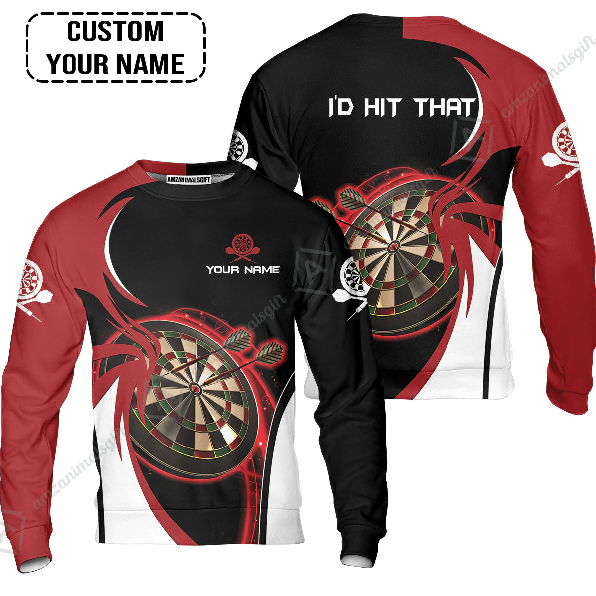 Personalised Darts Hoodie, I'D Hit That Darts Red Black Background Custom Name Hoodie - Image 6