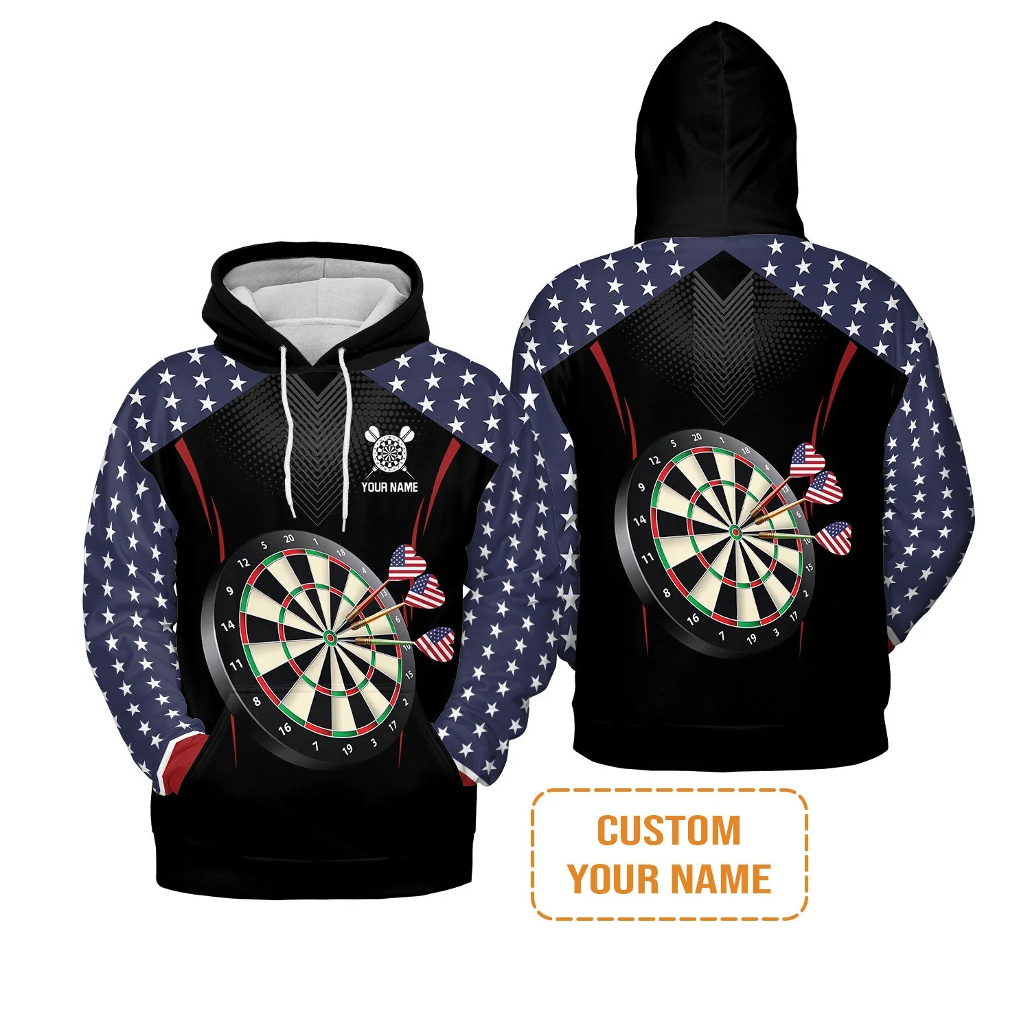 Personalised Darts Men's Long Sleeve Polo Shirt, Darts American Flag Black Background Custom Name Men's Long Sleeve Polo Shirt - Perfect Gift For Men, Darts Player, Darts Lover - Image 6