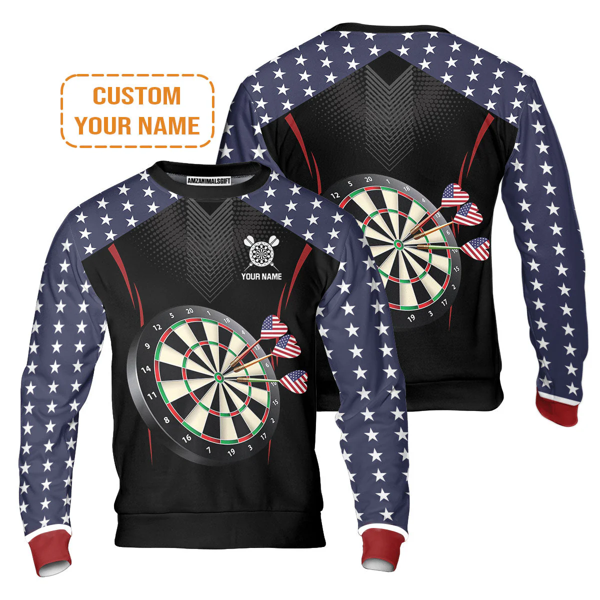 Personalised Darts Men's Long Sleeve Polo Shirt, Darts American Flag Black Background Custom Name Men's Long Sleeve Polo Shirt - Perfect Gift For Men, Darts Player, Darts Lover - Image 7