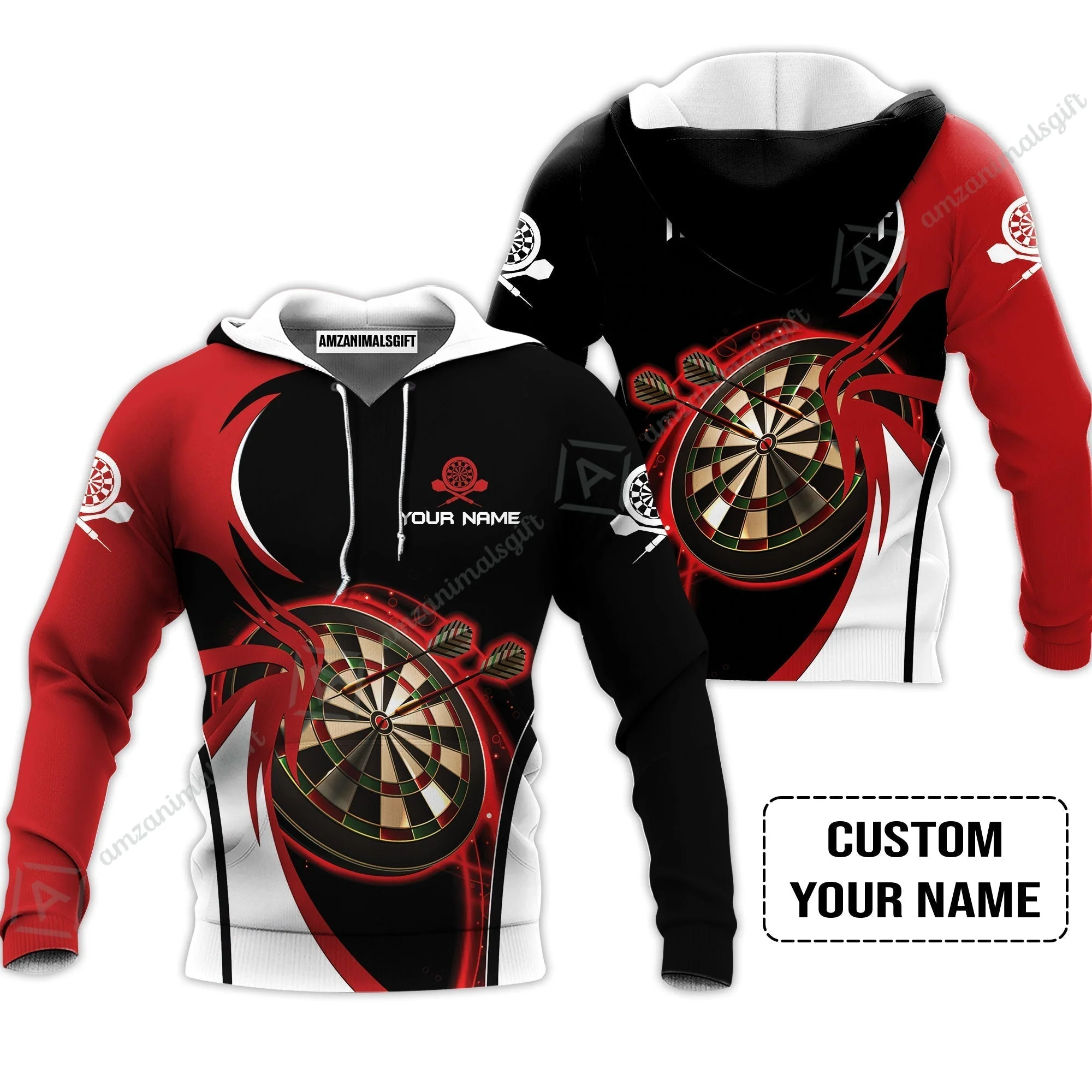 Personalised Darts Sweatshirt, I'D Hit That Darts Red Black Background Custom Name Sweatshirt - Image 3