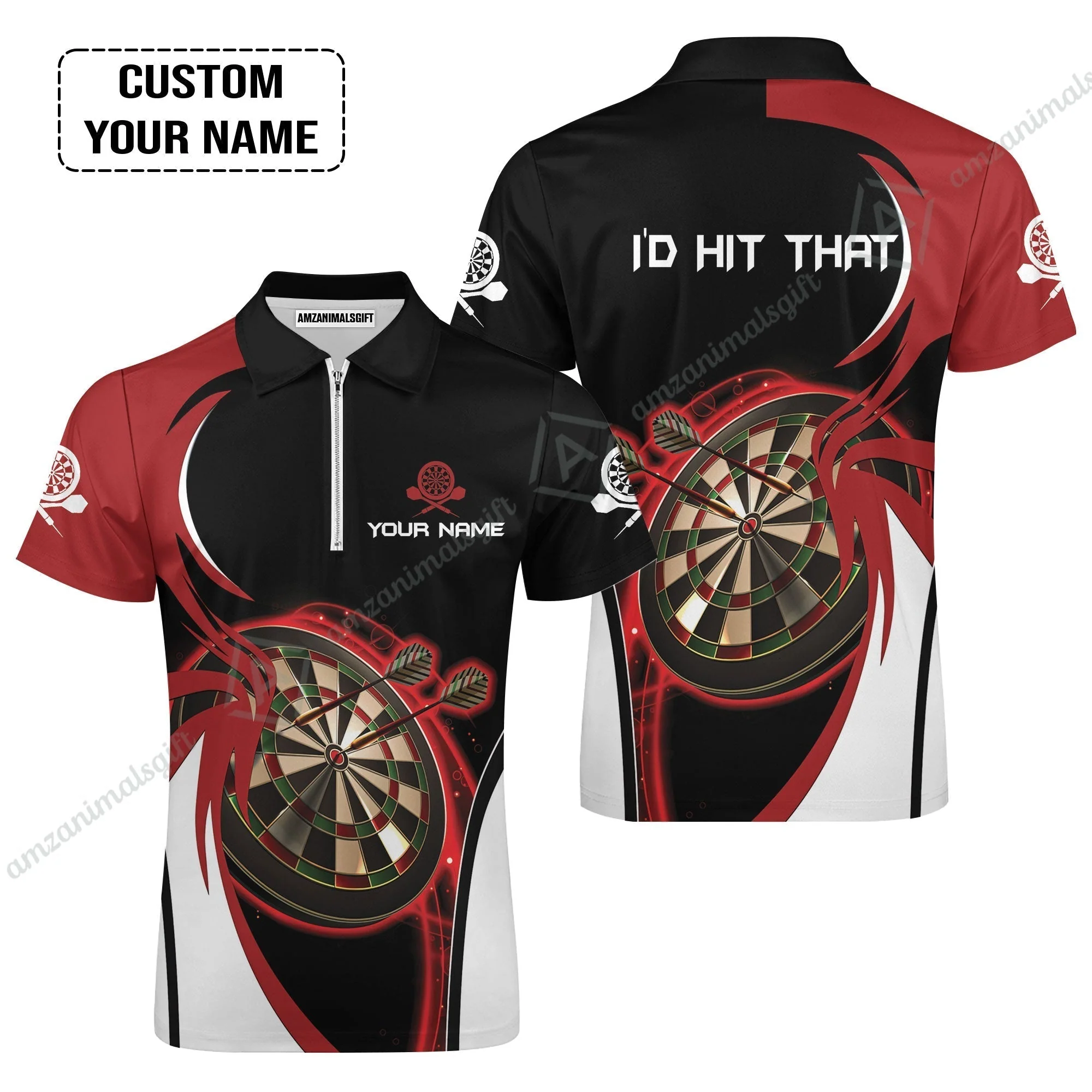 Personalised Darts Sweatshirt, I'D Hit That Darts Red Black Background Custom Name Sweatshirt - Image 4