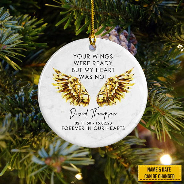 Personalize Ceramic Christmas Ornament - Custom Name & Date Forever In Our Hearts Circle Ceramic Ornament, Memorial Gift For Family - Image 3
