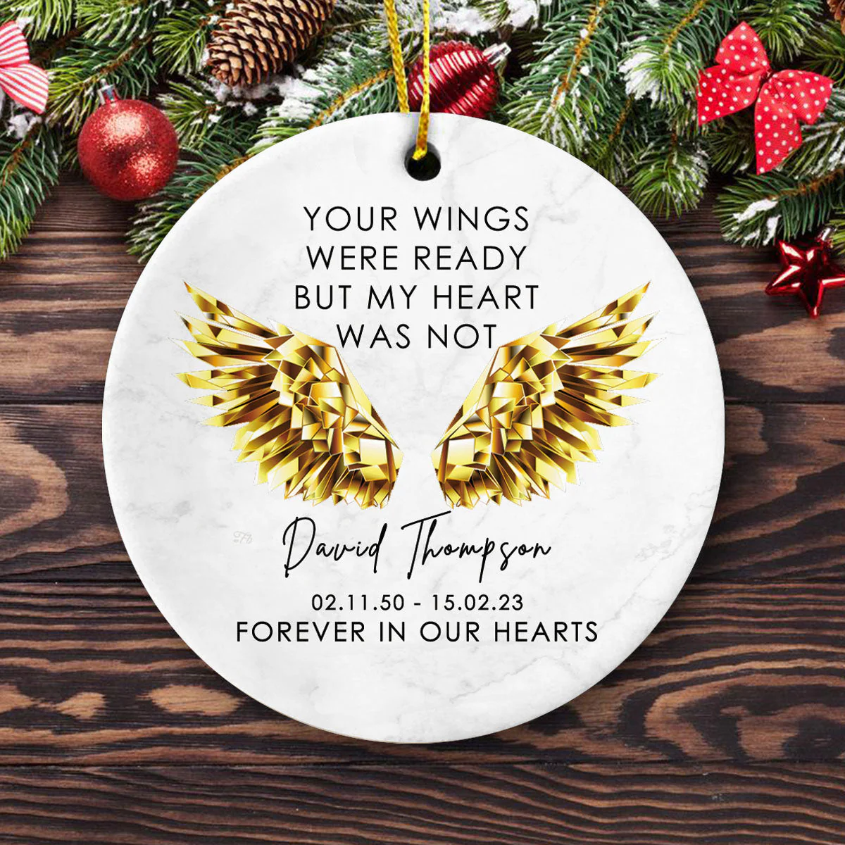 Personalize Ceramic Christmas Ornament - Custom Name & Date Forever In Our Hearts Circle Ceramic Ornament, Memorial Gift For Family - Image 4