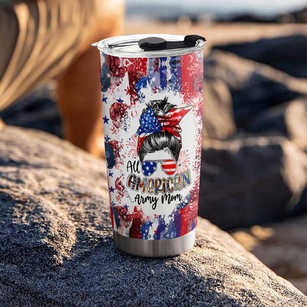 Personalized 4th Of July Tumbler - All American Army Mom US Flag Custom Stainless Steel Tumbler Cup Gift For Independence Day, Family - Image 4