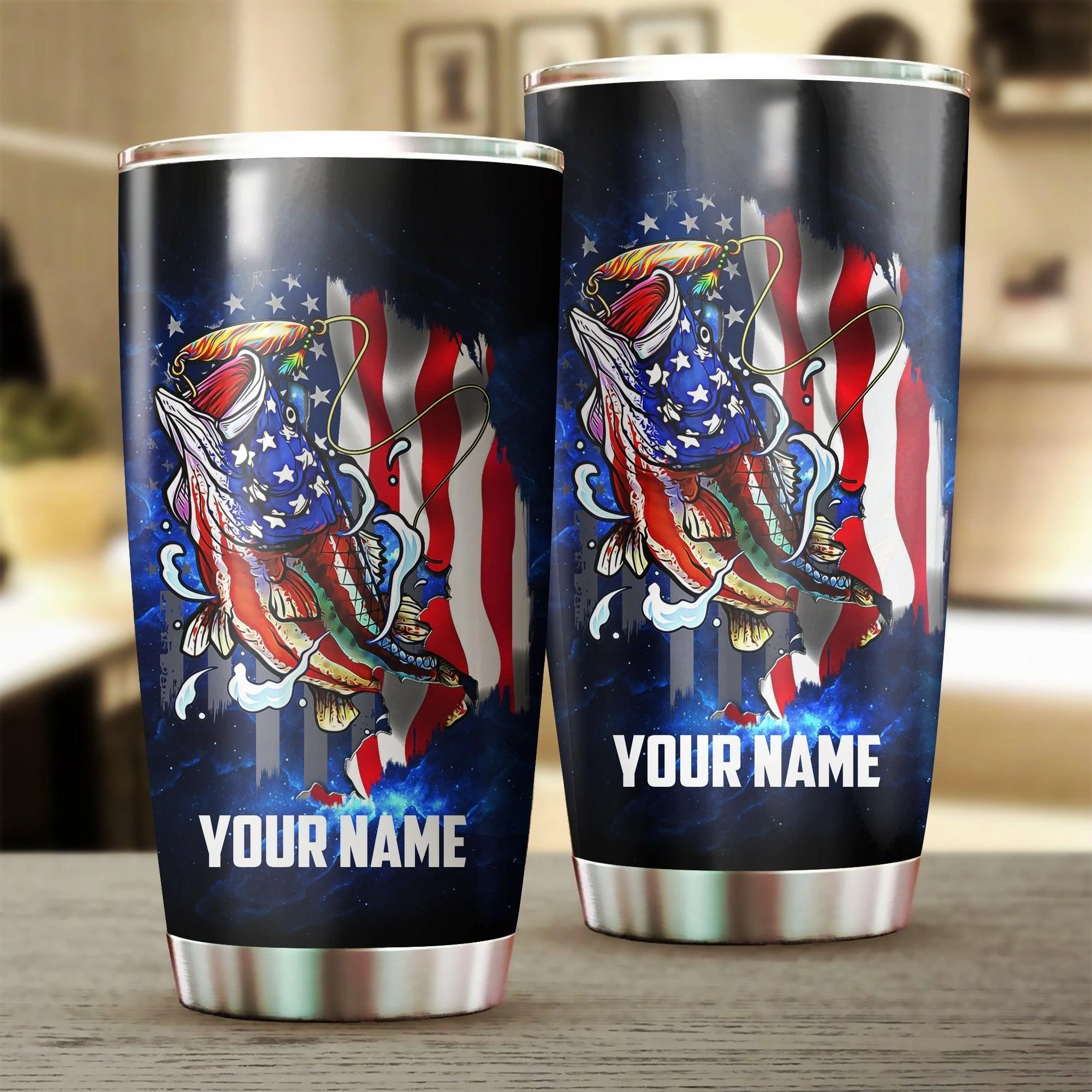 Personalized 4th Of July Tumbler - Bass Fishing Tumbler American Flag Patriotic Stainless Steel Tumbler Cup Gift For Independence Day, Fishing Lover - Image 2