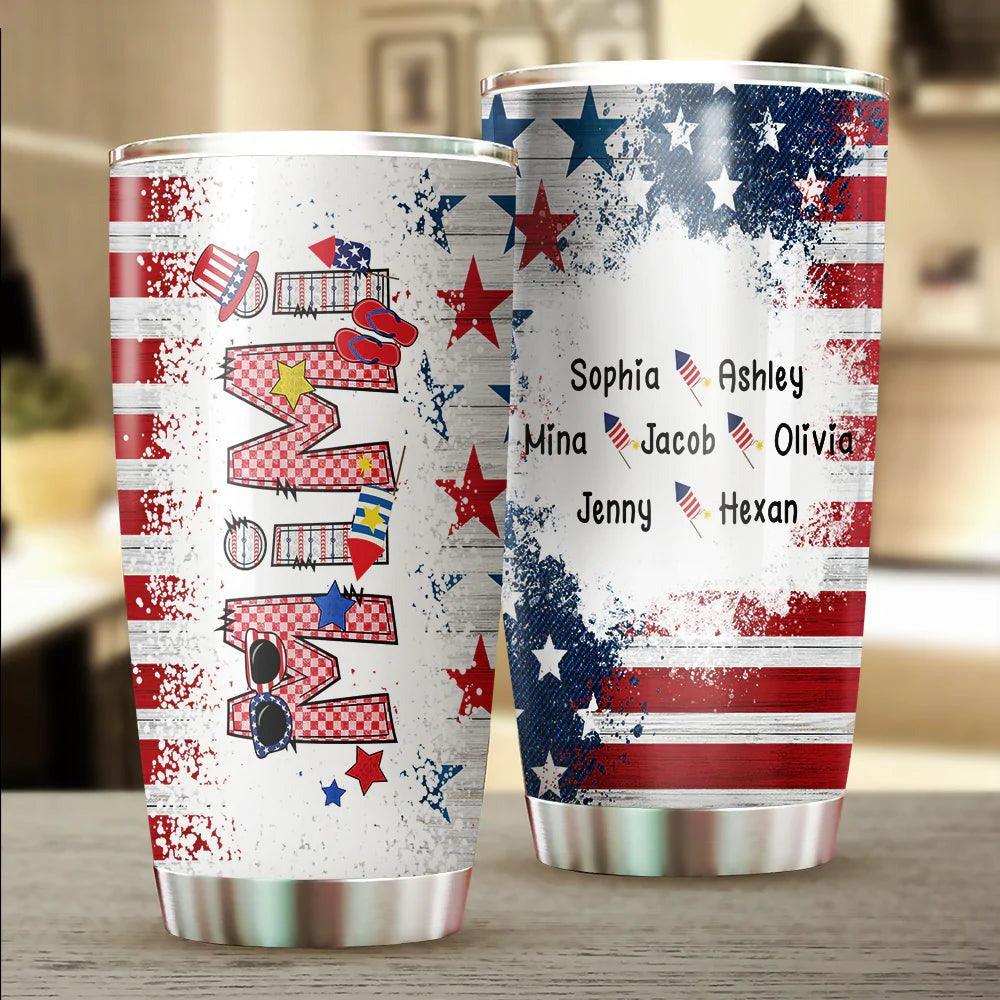 Personalized 4th Of July Tumbler - Patriotic Doodle Mimi And Grandkid Custom name Stainless Steel Tumbler Cup Gift For Independence Day, Family - Image 3