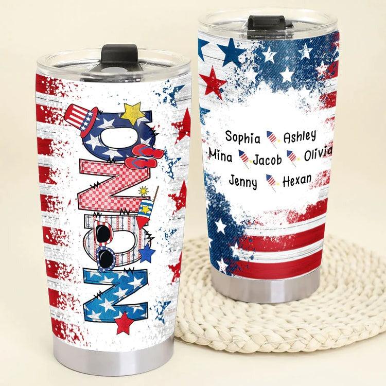 Personalized 4th Of July Tumbler - Patriotic Doodle Mimi And Grandkid Custom name Stainless Steel Tumbler Cup Gift For Independence Day, Family - Image 4