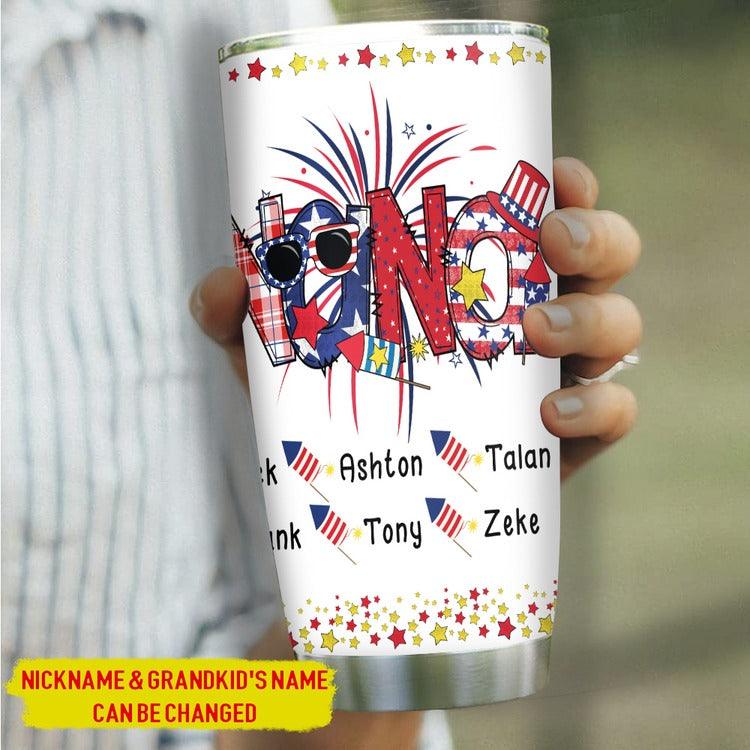 Personalized 4th Of July Tumbler - Patriotic Mimi And Grandkid Custom Name Stainless Steel Tumbler Cup Gift For Independence Day, Mimi & Grandkid