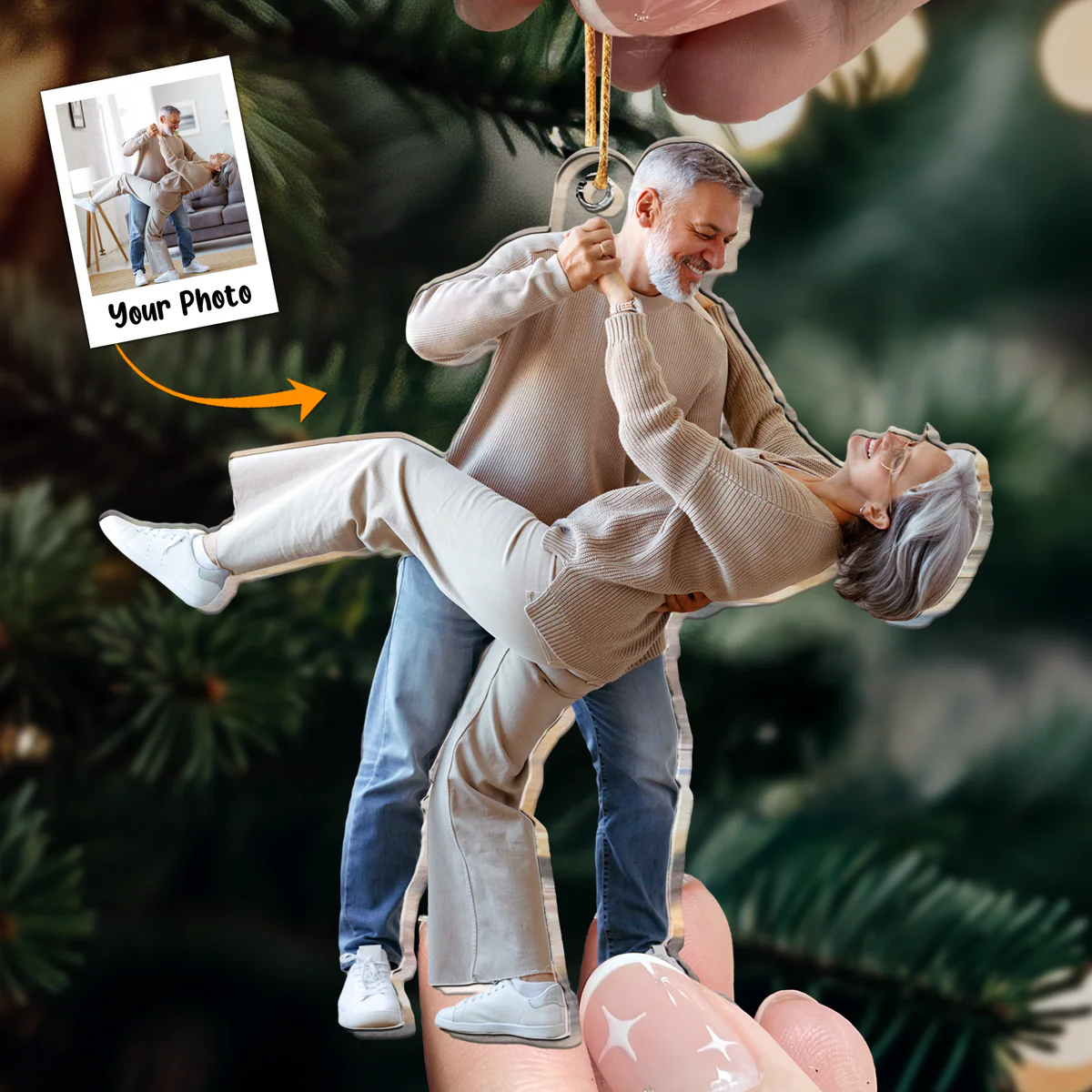 Personalized Acrylic Old Couple Photo Ornament, Custom Great Memories Of Old Couple Photo Acrylic Ornament For Christmas, Best Gift For Family - Image 3